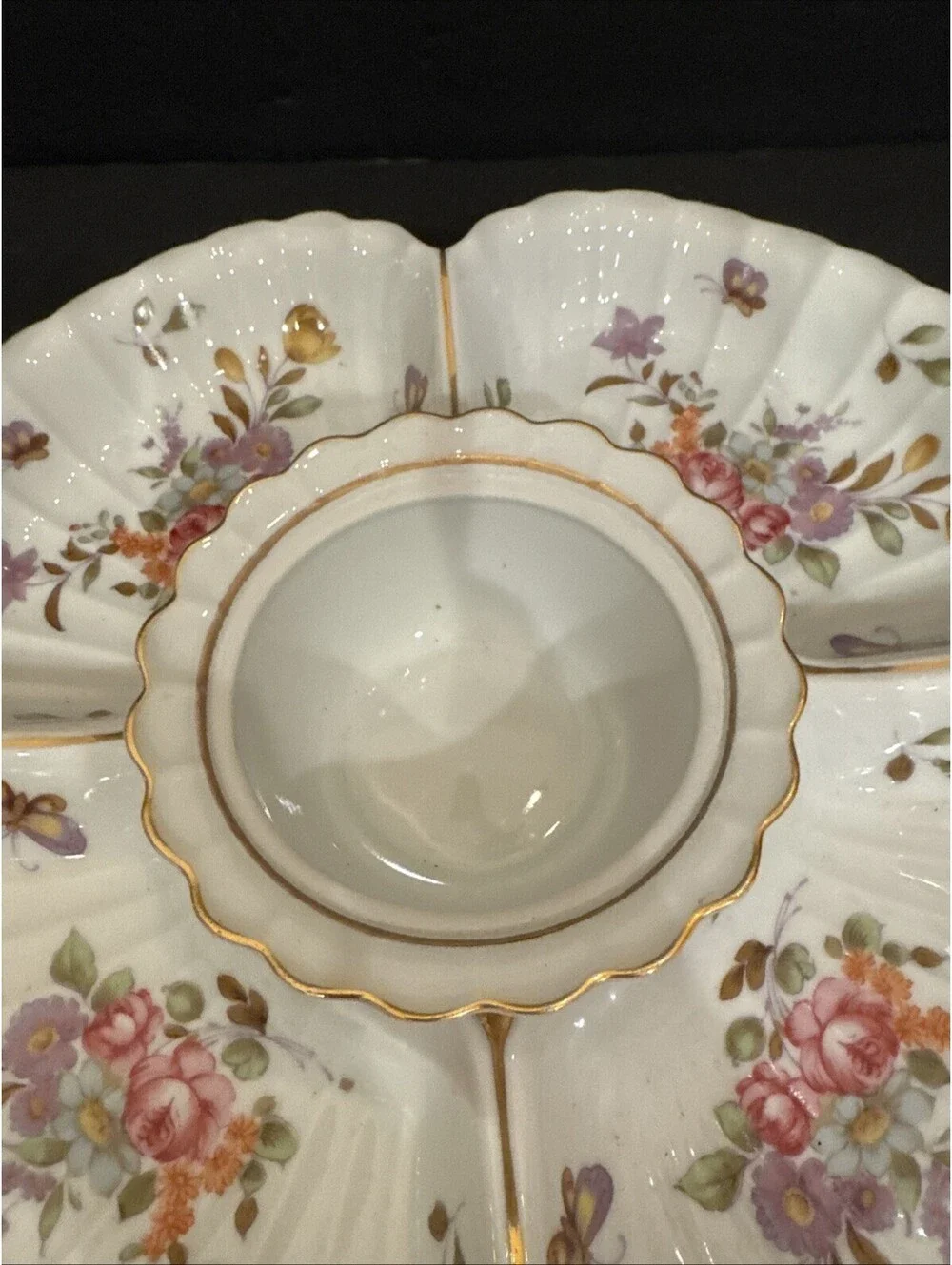 Andrea by Sadek Porcelain Dresden Floral Appetizer 5 Section 13” Diameter